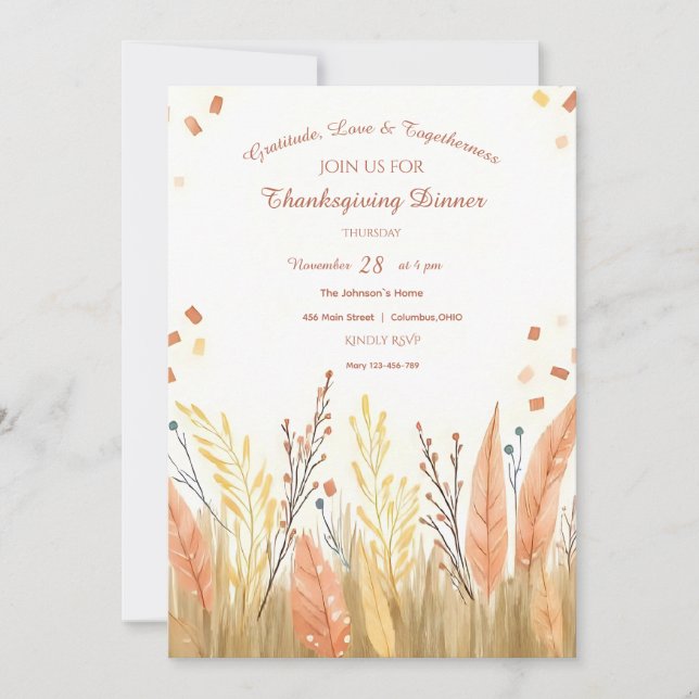 Thanksgivingen Watercolor Pampas Grass & Rustic Bo Inbjudningar (Framsida)
