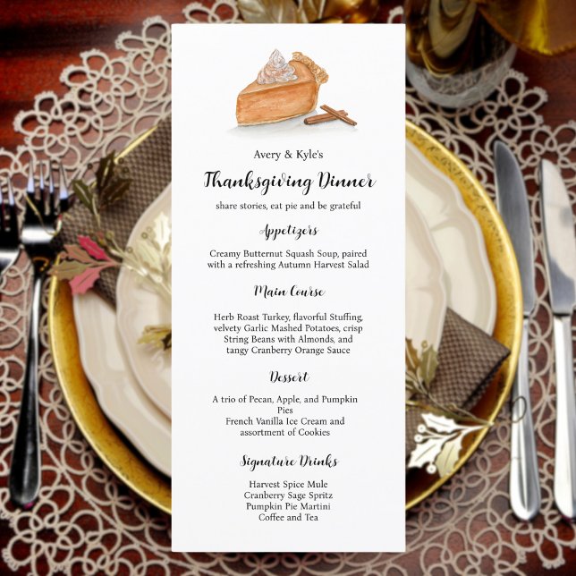 Thanksgivingen Watercolor Pumpkin Paj Maple Löv Meny (Artful Autumn Feast: Watercolor Pumpkin Pie Menu, a Delicious Thanksgiving Showcase!)