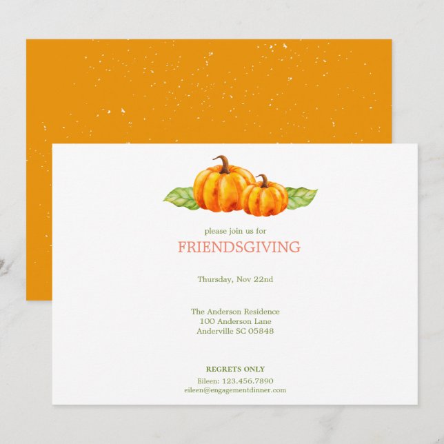 Thanksgivingen Watercolor Pumpkins Friendsgiving Inbjudningar (Fram/baksida)