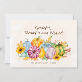 Thanksgivingen Watercolor Pumpkins Sunblommor Julkort