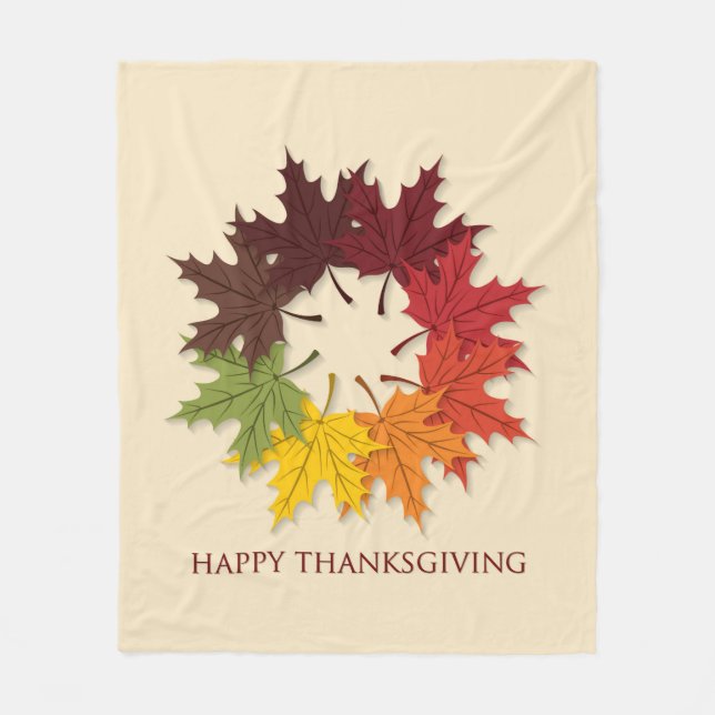 Thanksgivingens cirkel i löv fleecefilt (Framsidan)