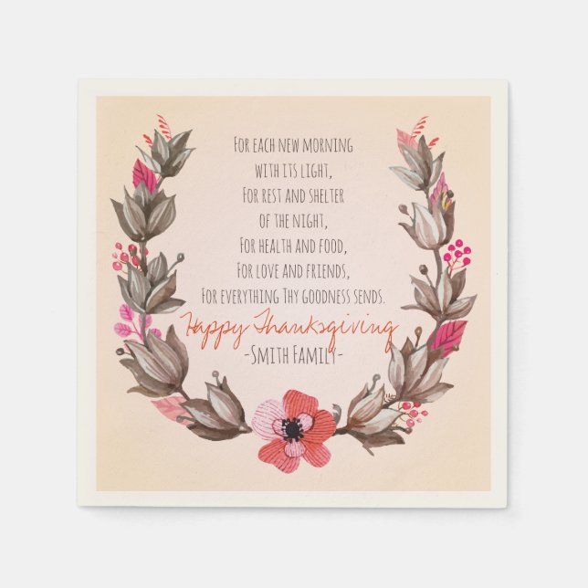 Thanksgivingens Dikt. Happy thanksgiving. Anpassni Pappersservett (Framsidan)