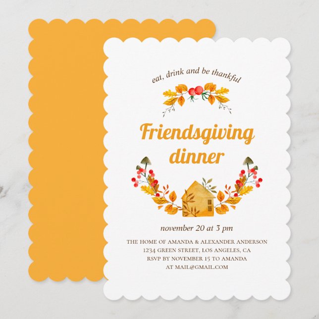 Thanksgivingens familjemiddag. Friendsgiving-fest Inbjudningar (Fram/baksida)
