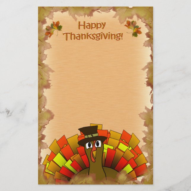 Thanksgivingens Tecknad Turkiet Pilgrim Brevpapper (Framsida)