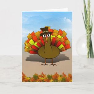 Thanksgivingens Tecknad Turkiet Pilgrim Helgkort