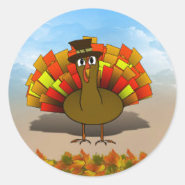 Thanksgivingens Tecknad Turkiet Pilgrim Runt Klistermärke