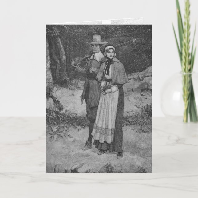 Thanksgivingens välsignelse - Pilgrim par Helgkort (Framsida)