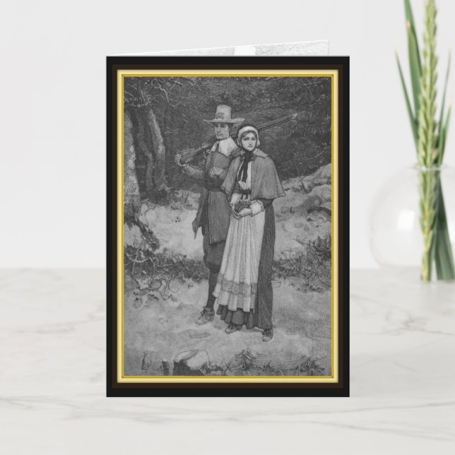 Thanksgivingens välsignelse - Pilgrim par Helgkort (Framsida)