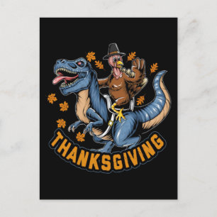 Thanksgivinghelgens kalkon ridandes på en tyrannos helg vykort