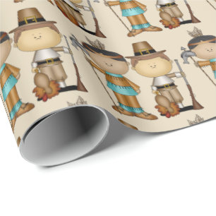 Thanksgivingindier och Pilgrim som slår in papper Presentpapper