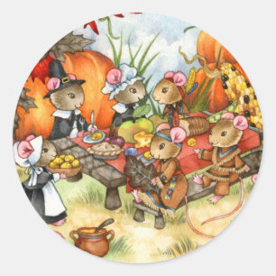 Thanksgivingmöss - gulliga klistermärkear runt klistermärke