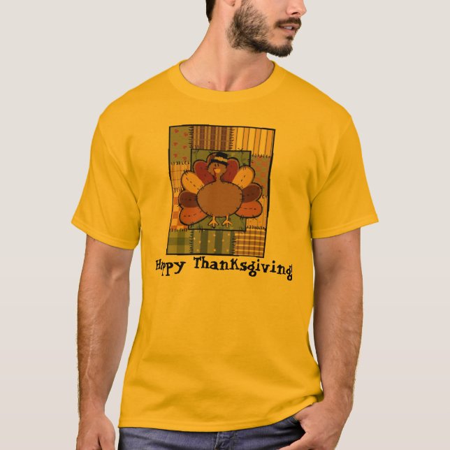 ThanksgivingPatchwork Turkiet T-shirt (Framsida)