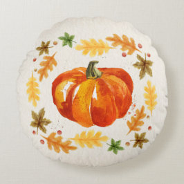 Thanksgivingpumpa lämnar vattenfärger rund kudde