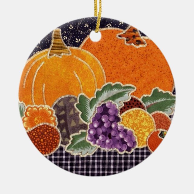 Thanksgivingpumpa och vänPatchwork Julgransprydnad Keramik (Framsidan)