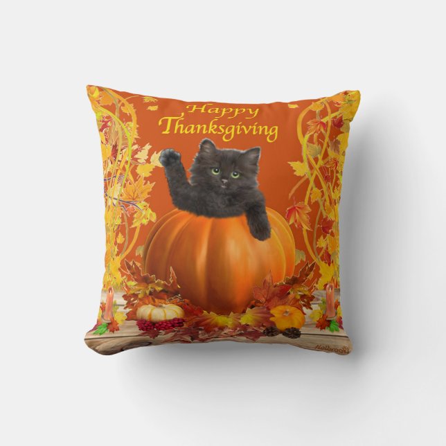 Thanksgivingpumpakattunge Kudde (Framsida)