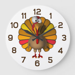 Thanksgivingtecknad Turkiet Stor Klocka