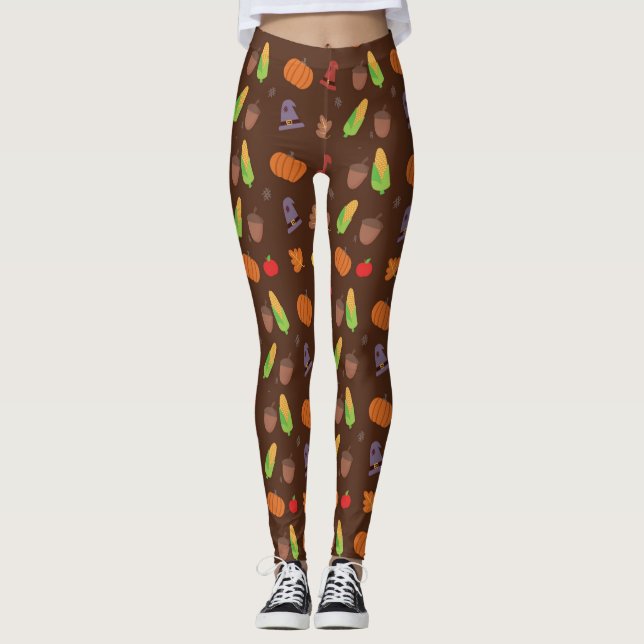 Thanksgivingtryckdamasker Leggings (Framsida)