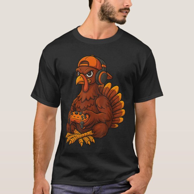 Thanksgivingurkey Gamer Video Gaming Boys Men  gif T Shirt (Framsida)