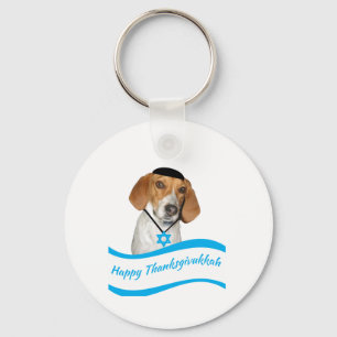 Thanksgivukkah Keychain rolig hundhund w Yamaka Nyckelring