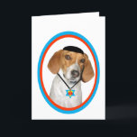 Thanksgivukkah rolig hundhund med Yamaka Helgkort<br><div class="desc">En förtjusande räddinghund som namnges "Charley", presenteras som ha på sig en yamaka, och stjärnan av det david halsbandet i detta humoristiska foto avbildar den Thanksgivukkah designen av konstnären c.a.teresa, är Thanksgivukkah den kombinerade judiska helgdag av Hanukkah, och thanksgivingen, som ska, faller på den samma dagen detta år. Fira denna...</div>