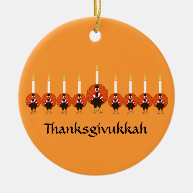 Thanksgivukkah Turkiet menoraprydnad Julgransprydnad Keramik (Framsidan)