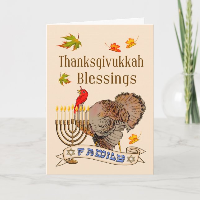 Thanksgivukkah välsignelsekort - Turkiet & menora Helgkort (Framsida)