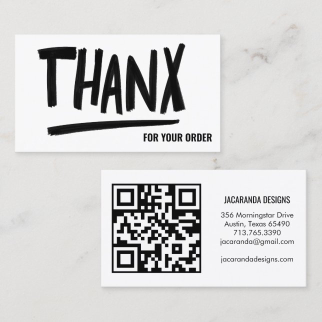 THANX Brushstroke Tack för din order QR-kod Visitkort (Fram/baksida)