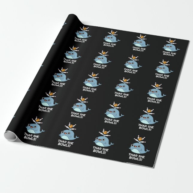 Thar her Bowls Funny Whale Bowling Pun Mörk BG Presentpapper (Utrullad)