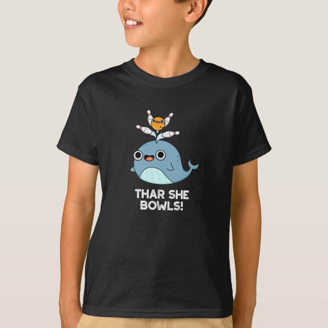 Thar her Bowls Funny Whale Bowling Pun Mörk BG T Shirt (Framsida)