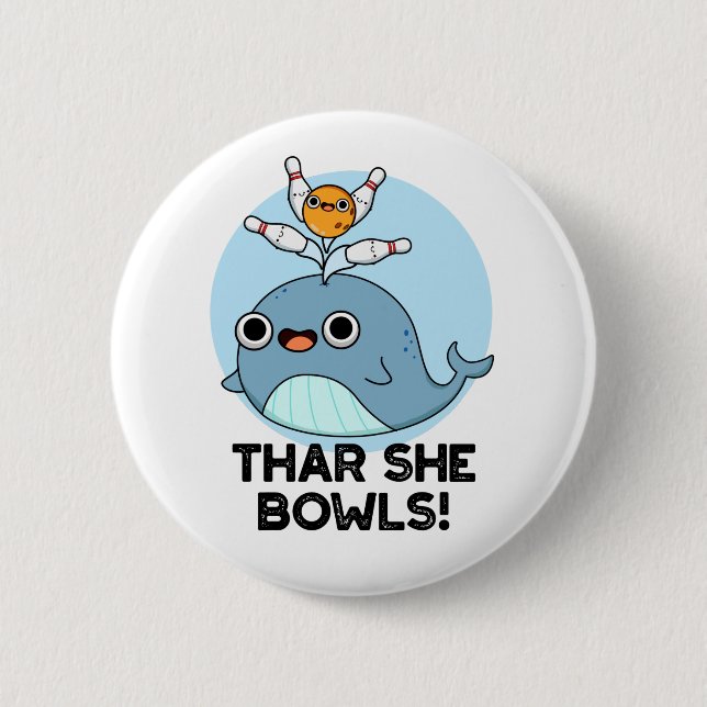Thar Hon Bowls Funny Whale Bowling Pun Knapp (Framsida)