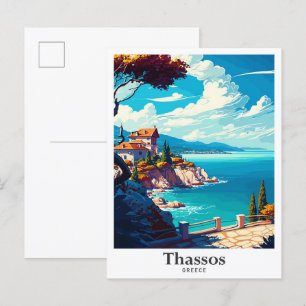 Thassos Greece Art Art Vintage resor Illustration Vykort
