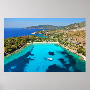 Thassos Island Kavala Greece Turquise Vatten Blue Poster