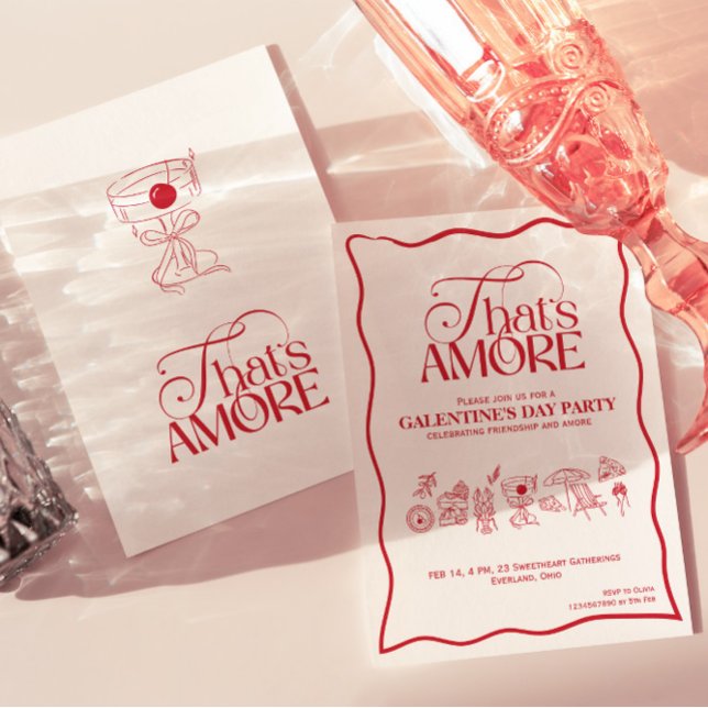 “That’s Amore” GALENTINES Red Party Invitation Inbjudningar (Skapare uppladdad)