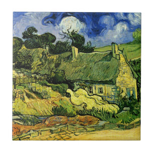 Thatched Cottages, Cordeville av Vincent van Gogh Kakelplatta
