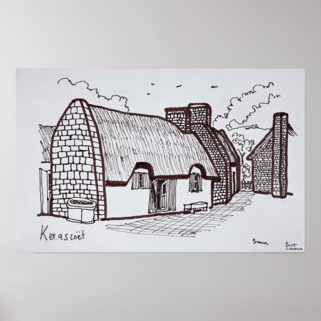 Thatched Houses, Kerascoet | Bretagne, Frankrike Poster (Framsidan)