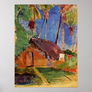 "Thatched Hut Under Handflatan - Paul Gauguin Prin Poster