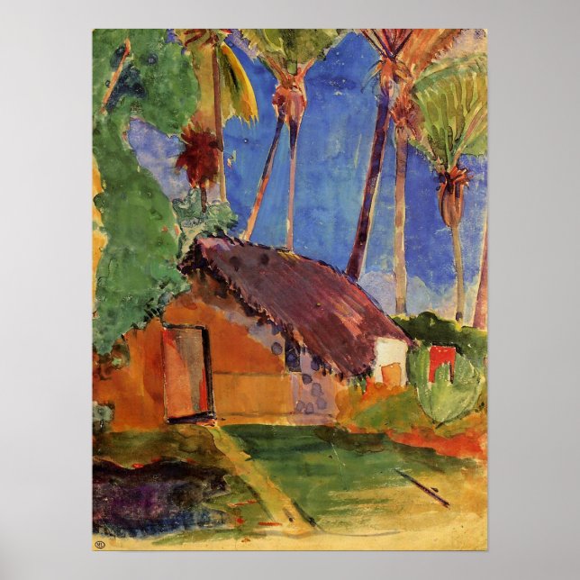 "Thatched Hut Under Handflatan - Paul Gauguin Prin Poster (Framsidan)