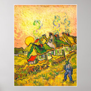Thatched stugor i solskenet (Van Gogh) Poster