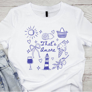 That's Amore Blå Coquette Bow Italiensk Sommar T Shirt