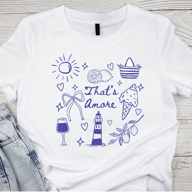 That's Amore Blå Coquette Bow Italiensk Sommar T Shirt (Skapare uppladdad)