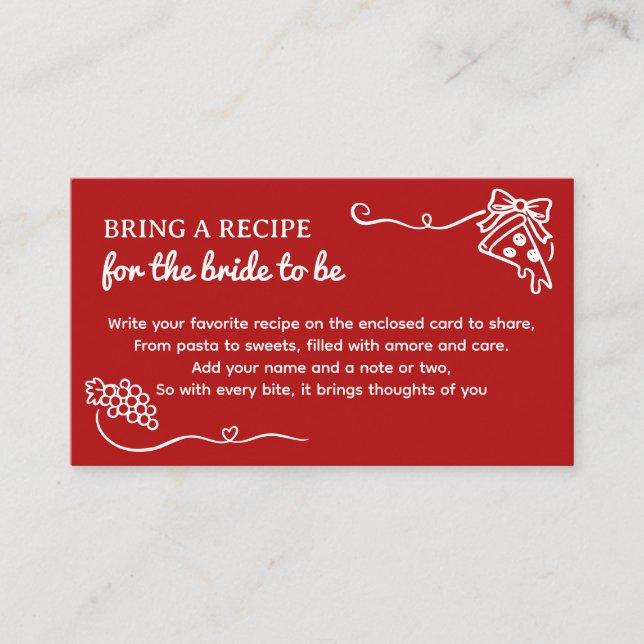 That's Amore Bridal Shower Bring a Recipe  Tilläggskort (Framsida)