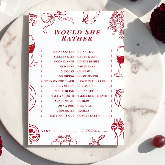 That's Amore Bridal Shower Would She Rather Game  Anteckningskort (Skapare uppladdad)