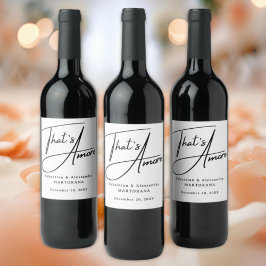 That's Amore! Elegant Black Script Wedding Vinflaska Etikett