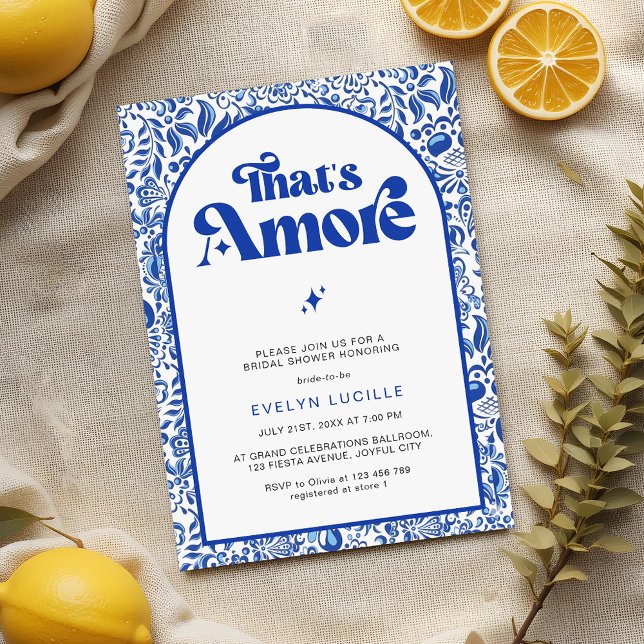 That's Amore Italian Blue Tile Retro Bridal Shower Inbjudningar (Skapare uppladdad)
