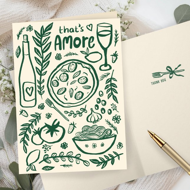That's Amore Italian Food CUSTOM Bridal SHower  Tack Kort (That's Amore Italian Food Hand-drawn Doodle CUSTOM Bridal SHower Thank You Folded Card
)