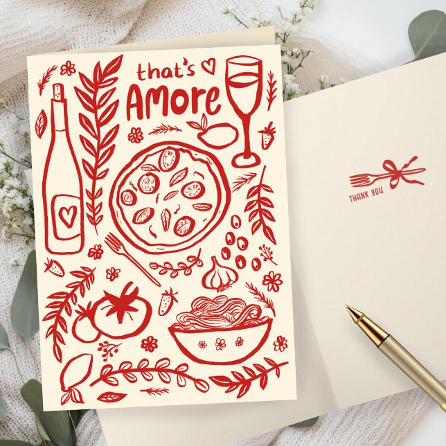 That's Amore Italian Food CUSTOM Bridal SHower  Tack Kort (That's Amore Italian Food Hand-drawn Doodle CUSTOM Bridal SHower Thank You Card
)