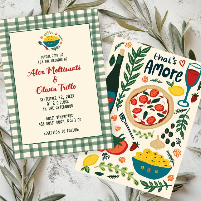 That's Amore Italian Food CUSTOM Plaid Wedding Inbjudningar (That's Amore Italian Food CUSTOM Plaid Wedding Invitation
)