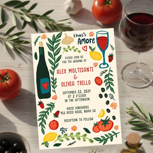 That's Amore Italian Food CUSTOM Wedding Party  Inbjudningar (That's Amore Italian Food CUSTOM Hand-drawn Charming Wedding Party Invitation
)