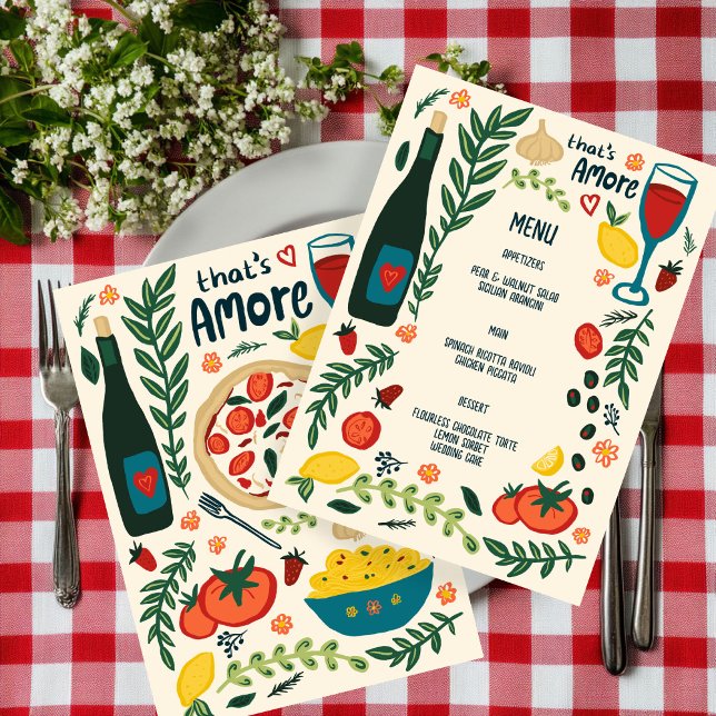 That's Amore Italian Food Love Whimsical CUSTOM Meny (That's Amore Italian Food Love Whimsical CUSTOM Wedding Engagement Shower Menu
)