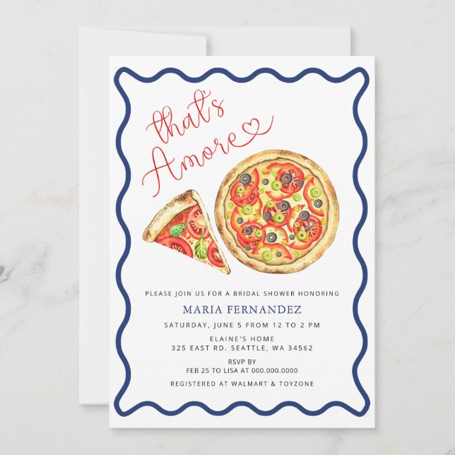 Thats Amore Italian Pizza Party Bridal Shower Inbjudningar (Framsida)